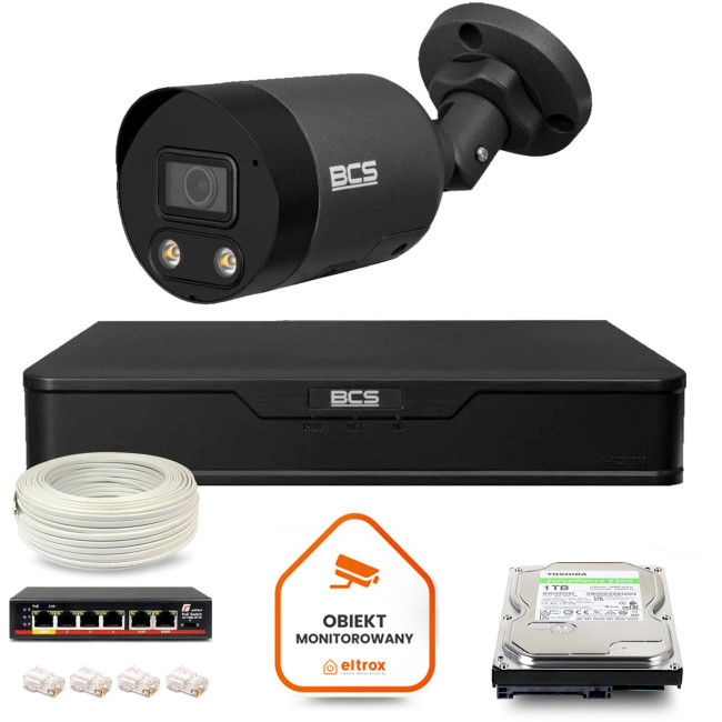 Zestaw monitoringu IP BCS Point 1x Kamera BCS-P-TIP28FWR3L2-Ai2-G Rejestrator z dyskiem 1TB