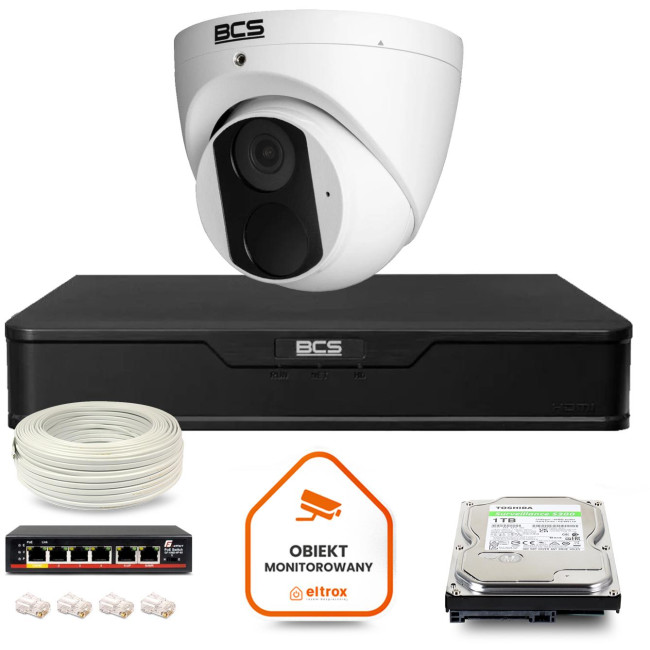 Zestaw monitoringu IP BCS Point 1x Kamera BCS-P-EIP14FSR3 Rejestrator z dyskiem 1TB