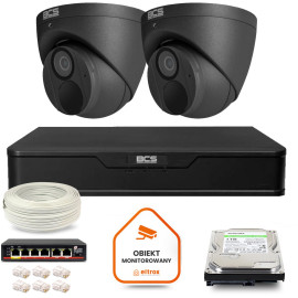 Zestaw monitoringu IP BCS Point 2x Kamera BCS-P-EIP28FWR3-Ai2-G Rejestrator z dyskiem 1TB