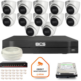 Zestaw monitoringu IP BCS Line 12x Kamera BCS-L-EIP14FSR3-AI1 Rejestrator z dyskiem 1TB