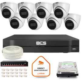 Zestaw monitoringu IP BCS Line 8x Kamera BCS-L-EIP14FSR3-AI1 Rejestrator z dyskiem 1TB