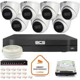 Zestaw monitoringu IP BCS Line 7x Kamera BCS-L-EIP14FSR3-AI1 Rejestrator z dyskiem 1TB