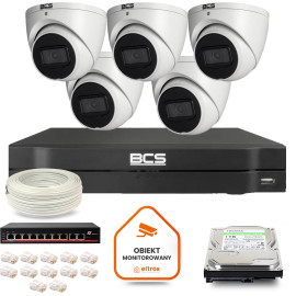 Zestaw monitoringu IP BCS Line 5x Kamera BCS-L-EIP14FSR3-AI1 Rejestrator z dyskiem 1TB