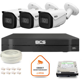 Zestaw monitoringu IP BCS Line 3x Kamera BCS-L-TIP25FSR5-Ai1 Rejestrator z dyskiem 1TB