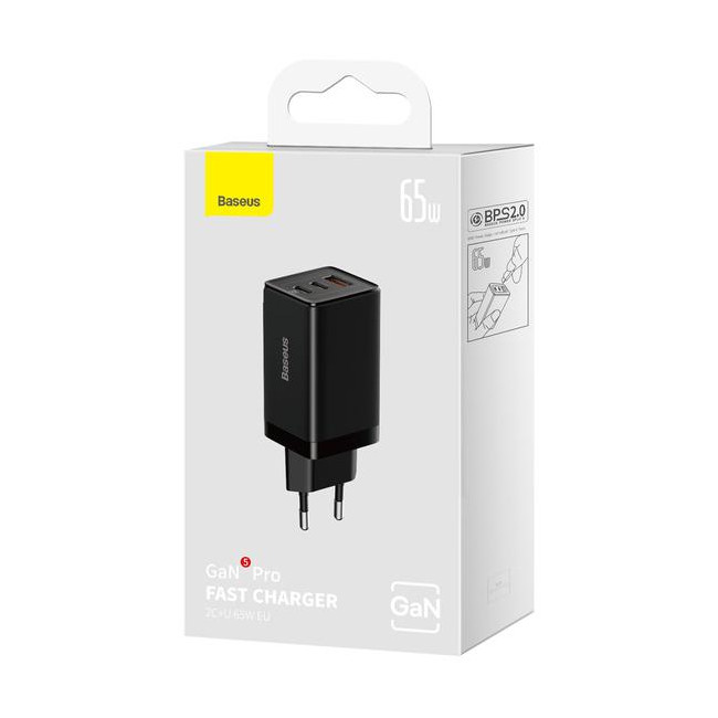 Ładowarka sieciowa Baseus GaN 5 Pro Fast Charger CCGP120201 65W 1x USB-A 2x USB-C PD 3.0 QC 4.0 + kabel USB-C