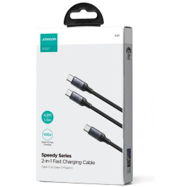 Kabel 2w1 USB-C / 2x USB-C Joyroom Speedy SA21-1T2 150cm 100W w oplocie czarny