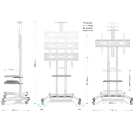 Mobilny stojak do TV 50"-83" do 90 kg ONKRON TS1881 Biały
