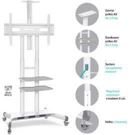 Mobilny stojak do TV 50"-83" do 90 kg ONKRON TS1881 Biały