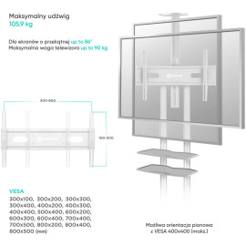 Mobilny stojak do TV 50"-83" do 90 kg ONKRON TS1881 Biały