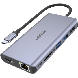 Adapter Unitek D1056A Hub USB-C 2x USB 3.1 HDMI DP RJ45 czytnikSD