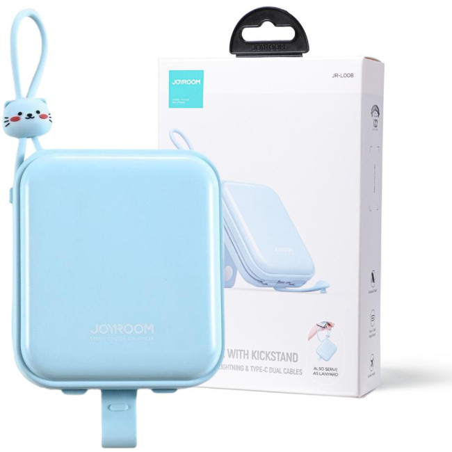 Powerbank Joyroom Cutie Series JR-L008 10000mAh 22.5W PD QC z kablami 1x USB-A 1x USB-C niebieski