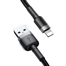 KABEL USB-A / Lightning iPhone Baseus Cafule CALKLF-AG1 50cm Apple 2.4A CZARNO-SZARY W OPLOCIE