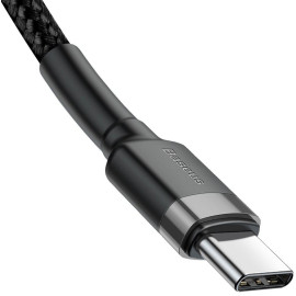 KABEL USB-C / USB-C Baseus Cafule CATKLF-GG1 100cm 60W 3A PD 2.0 QC 3.0 CZARNO-SZARY W OPLOCIE