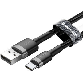 KABEL USB-A / USB-C Baseus Cafule CATKLF-UG1 300cm 3A QC 3.0 CZARNO-SZARY W NYLONOWYM OPLOCIE