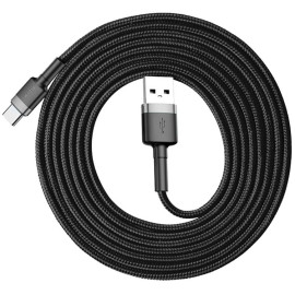 KABEL USB-A / USB-C Baseus Cafule CATKLF-CG1 200cm 2A QC 3.0 CZARNO-SZARY W NYLONOWYM OPLOCIE