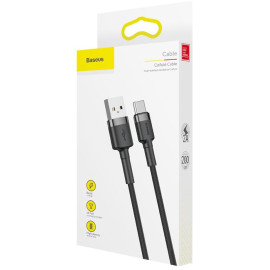 KABEL USB-A / USB-C Baseus Cafule CATKLF-CG1 200cm 2A QC 3.0 CZARNO-SZARY W NYLONOWYM OPLOCIE