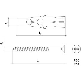 KOŁEK UNIWERSALNY RU-06045 6x35mm Z WKRĘTEM Z ŁBEM STOŻKOWYM 3,5x45mm 100szt.