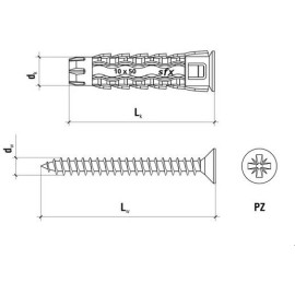 Kołek uniwersalny 6x30/40, wkręt z łbem stożkowym, karton (SFXP-06030040 x 100szt.)