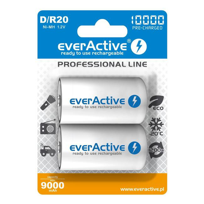 Akumulatorki D / R20 Ni-MH everActive 10000mAh Professional Line (box 2 szt.)